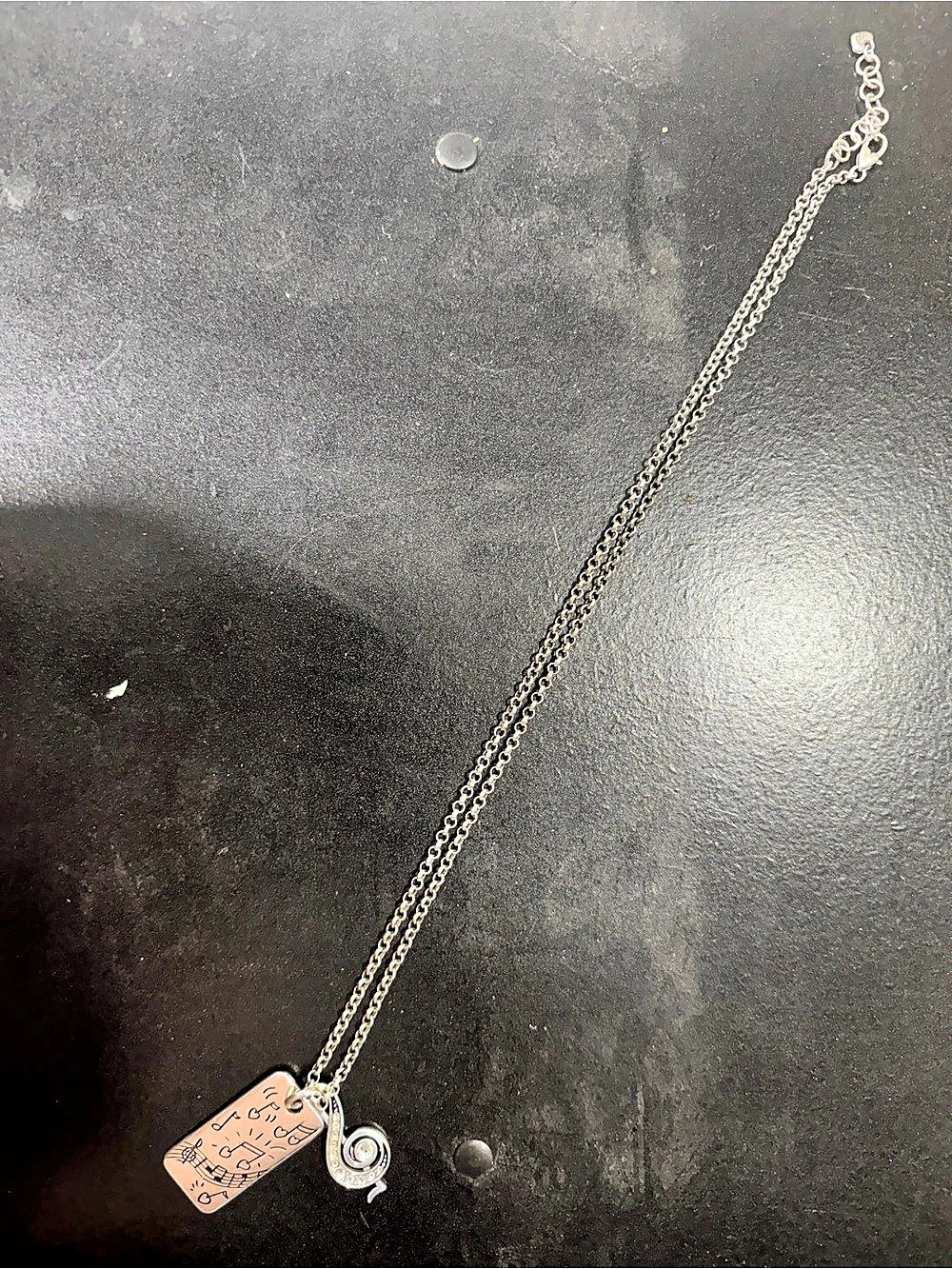 Brighton Silver Tone Music Note Double Chain Pendant Necklace